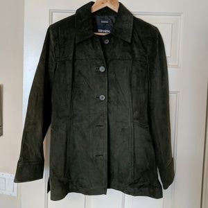 Long dark green suede jacket